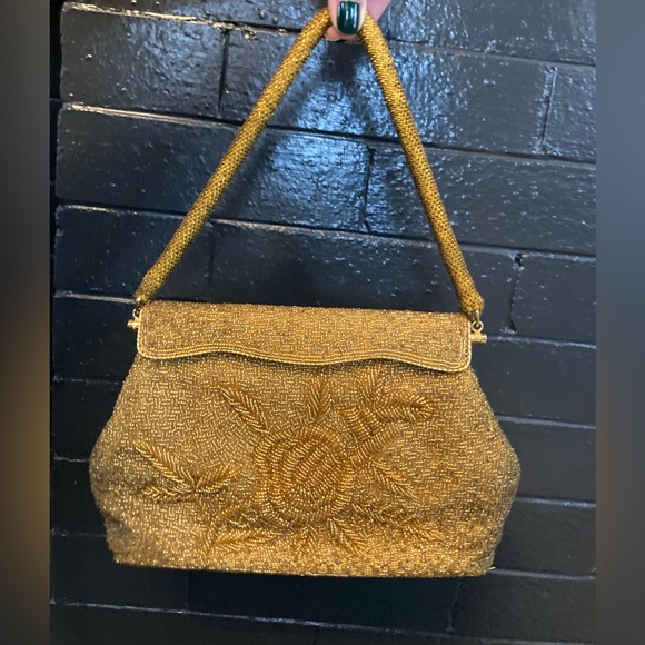 Vintage gold beaded evening bag - Picture 2 of 16
